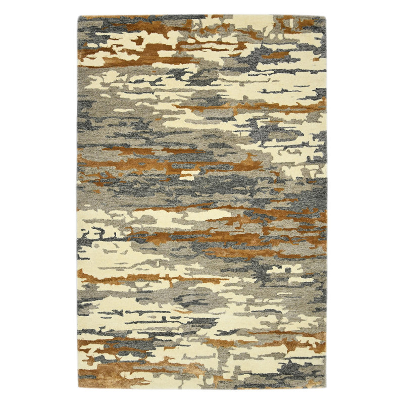 Tapis gris / orange touffeté à la main Husman, Rectangle 8 pi x 10 pi
