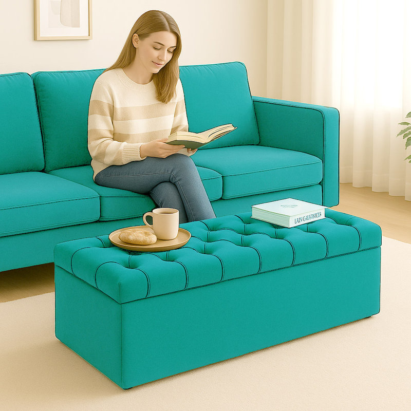 Chesterfield Ottoman Storage Box - Plush Velvet Blanket box - Shoe Bench - End of Bed Bench, Teal, 40cm H x 137cm W x 40cm D