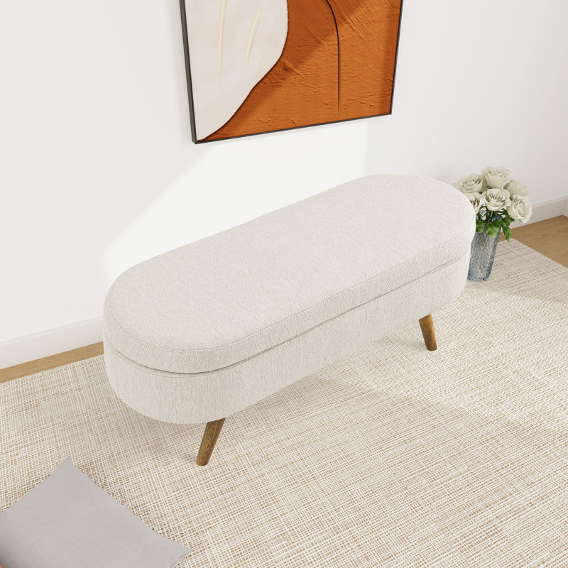 Jolande Upholstered Ottoman, Beige Linen Blend