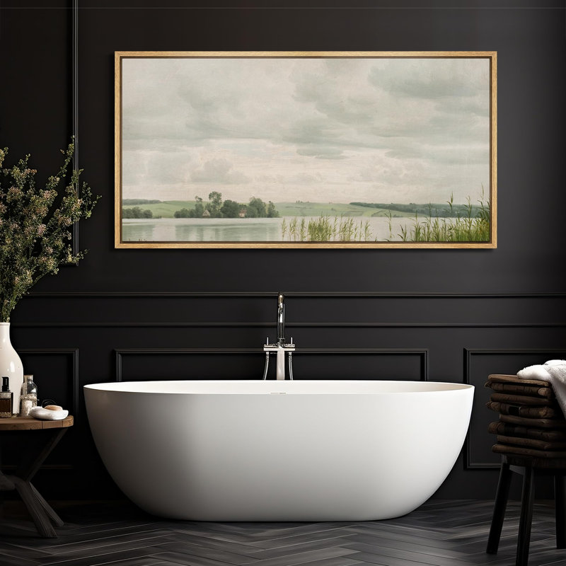 «Clouds Tranquil Fields Pastoral Landscape», reproduction d'art sur toile, H 30 po x l 60 po, Naturel