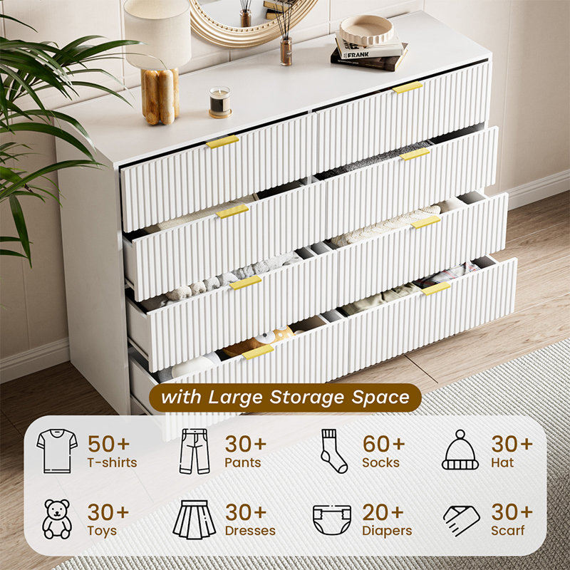 8-Drawer Double Dresser, 55" W, White