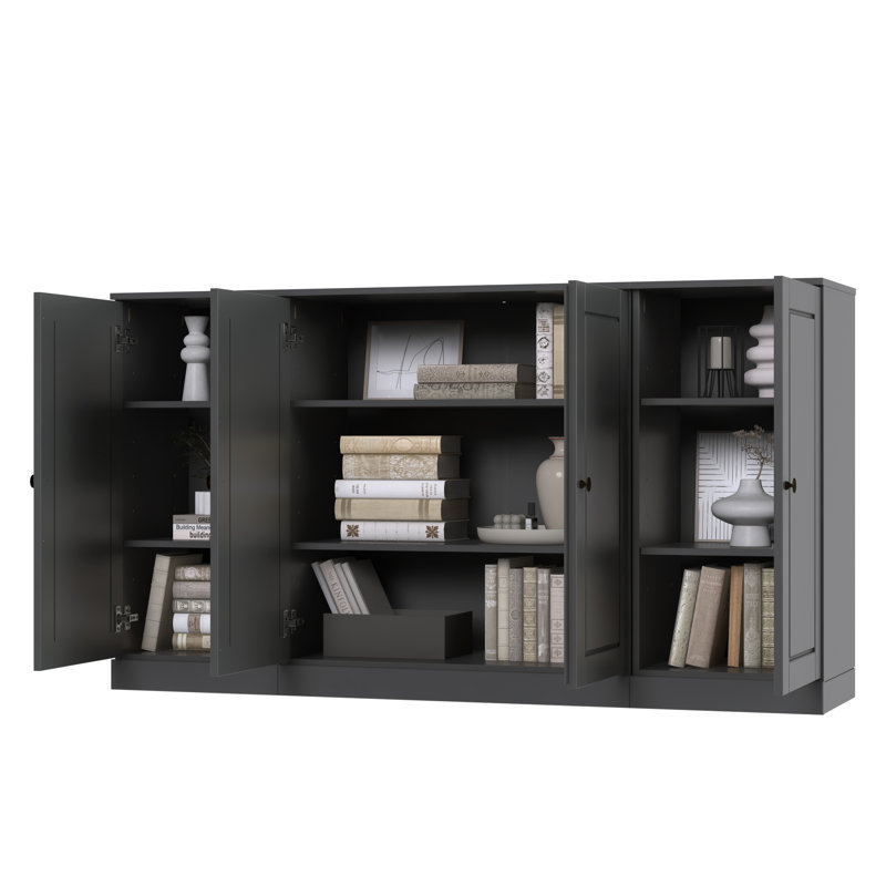 Kweku 100% Solid Wood 65" Sideboard with Raised Panel Doors & Adjustable Shelves, Gray