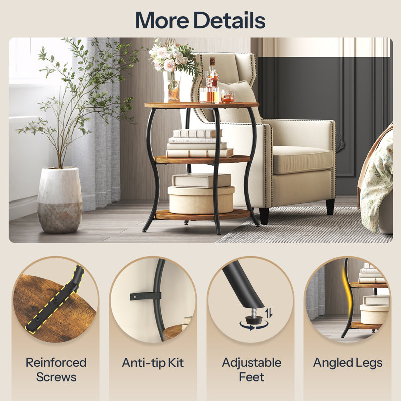 23.4'' Tall Round End Table with Shelves