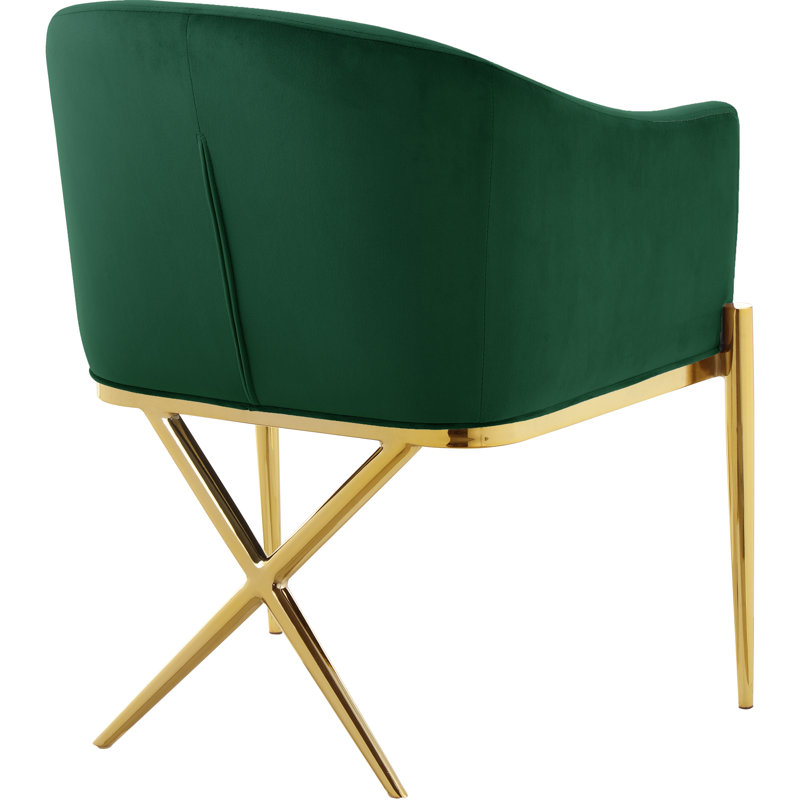 Xavier Upholstered Dining Chair, Gold, Green Velvet