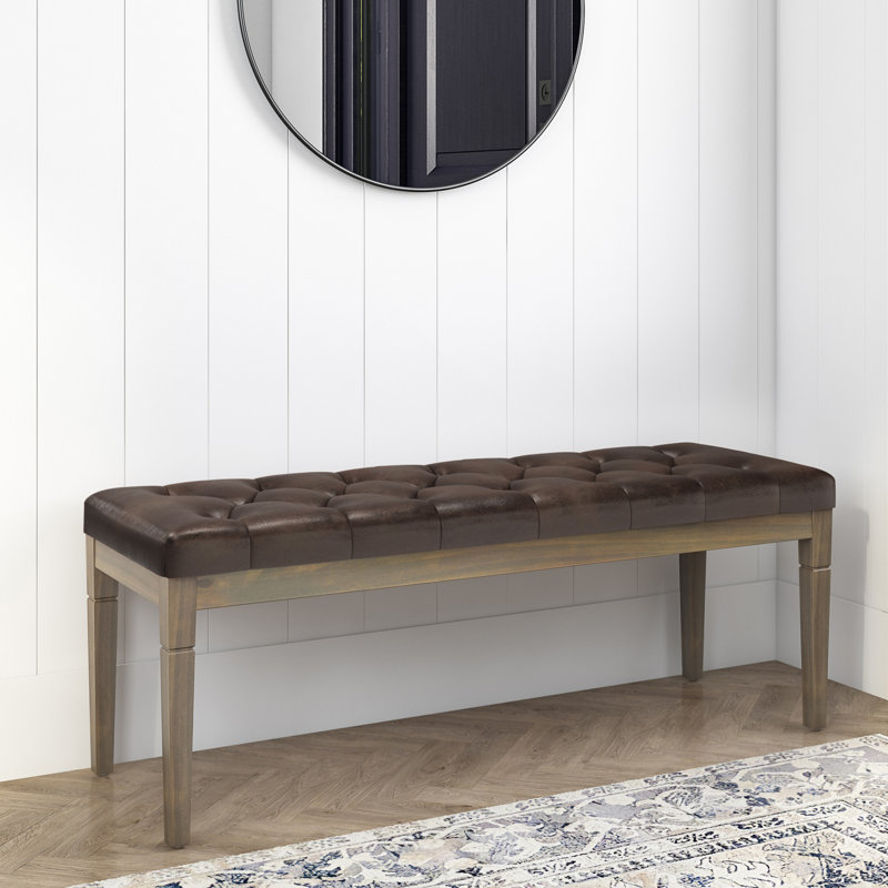 Distressed Brown Faux Leather Tufted Ottoman Bench