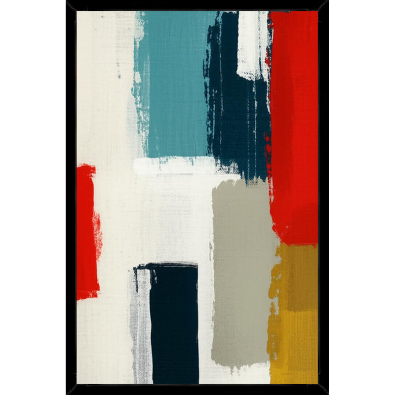 «Colorful Abstract Geometric Blocks», art mural sur toile encadrée, 18" H x 12" W, Black