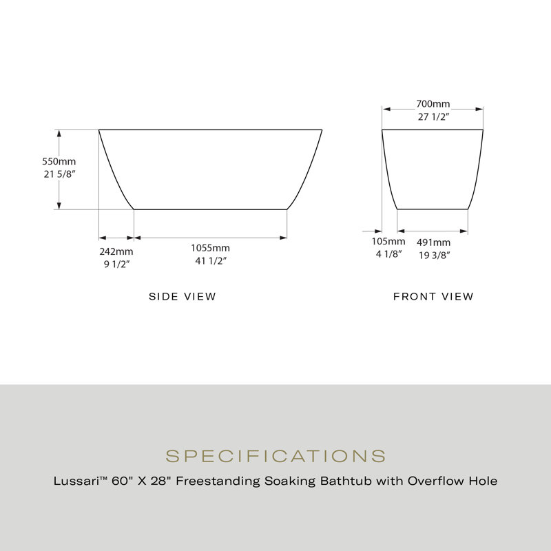 Lussari 60" x 28" Freestanding Soaking Bathtub, Matte White