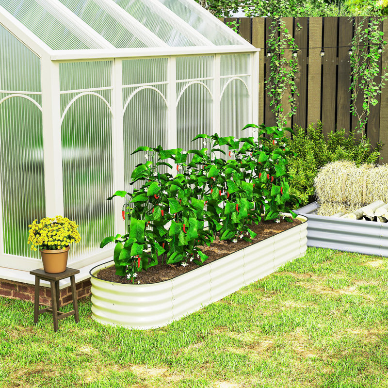Galvanized Raised Garden Bed Kit, Metal Planter Box with Safety Edging, 94.5" x 23.5" x 16.5", Cream, Cream