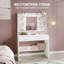 Bureau de coiffeuse avec miroir et lumière DEL, luminosité réglable, coiffeuse avec tablettes et 2 tiroirs, pour chambre à coucher, 40 x 80 x 149 cm, blanc-424006898