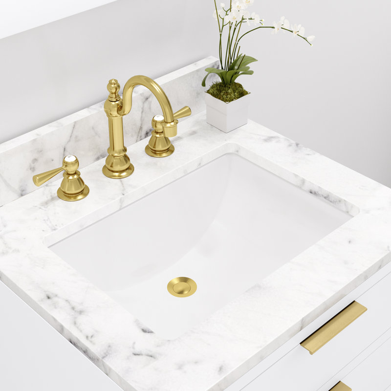 Bristol 24" Carrara White Marble Countertop Bath Vanity with Faucet, Pure White, Faucet Included