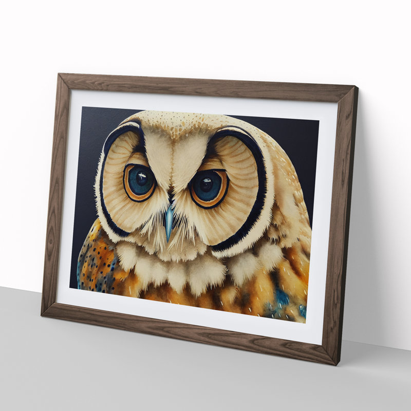XH1022-6559X Owl Watercolour Vol.1 1 Piece Single Picture Frame Wall Art, 25cm H x 34cm W, Brown