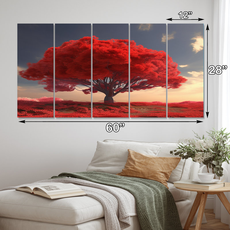 «Majestic Red Tree Nature Photographie I», impression d'art mural paysage - 5 panneaux égaux