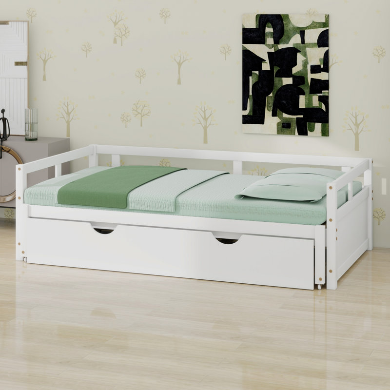 Structure de lit de jour extensible polyvalente, lit de jour avec lit gigogne, Blanc