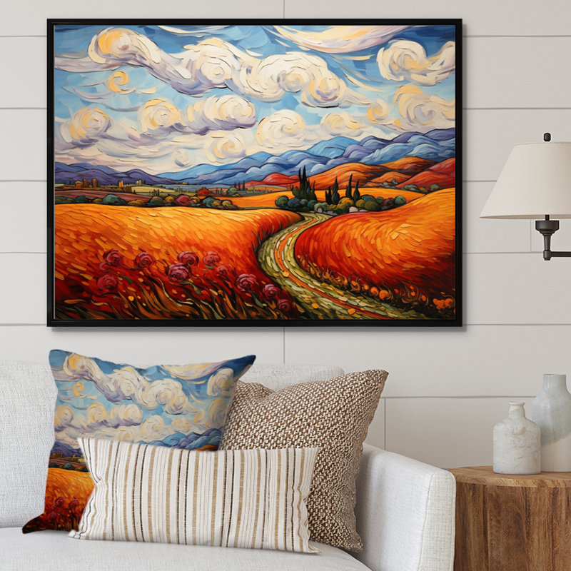 Vangogh Autumn Path IV, encadré sur toile par Vincent Van Gogh, peinture, H 30 po x l 40 po x P 1,5 po, Cadre flottant noir