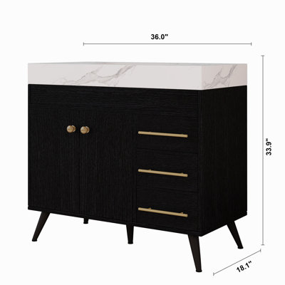 Meuble-lavabo sur pied 36 po avec lavabo en céramique et plateau en faux marbre 36 po