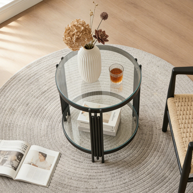 Table d'appoint avec pieds en verre Harp-Style, Noir