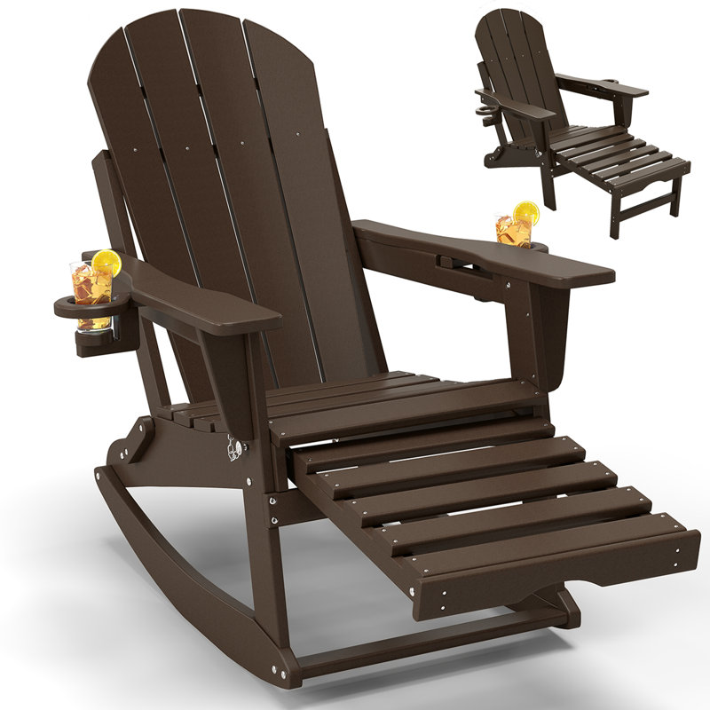 Chaise berçante pliante en PEHD avec repose-pieds rétractable 38,19 po Collene, Café