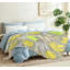 Jeté en molleton bleu flanelle ultra doux, imprimé vert jaune et feuilles-132215855