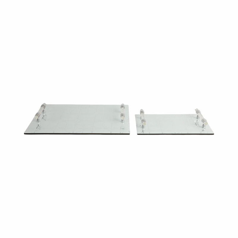 Elegant Glass Serving Trays With Modern Handles - Decorative And Functional Tabletop Display - Stylish And Versatile Accent Set Of 2