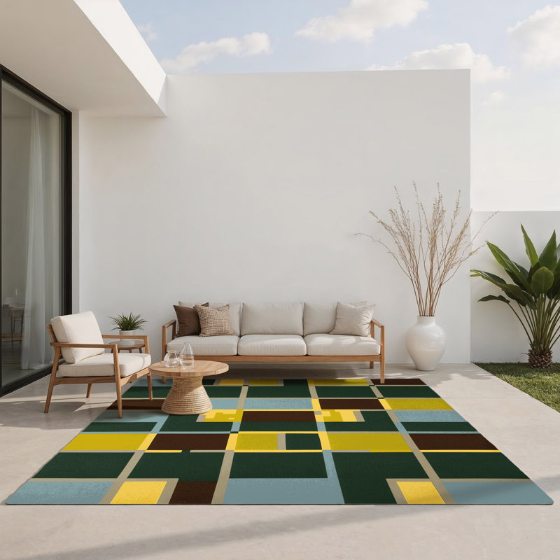 Gridded Growth Indoor And Outdoor Area Rug, Rectangle 4' x 6'