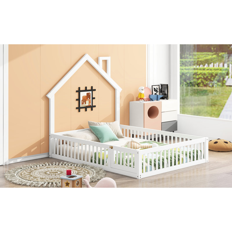 Lit double en bois blanc avec garde-corps - élément de chambre rustique blanc, look élégant