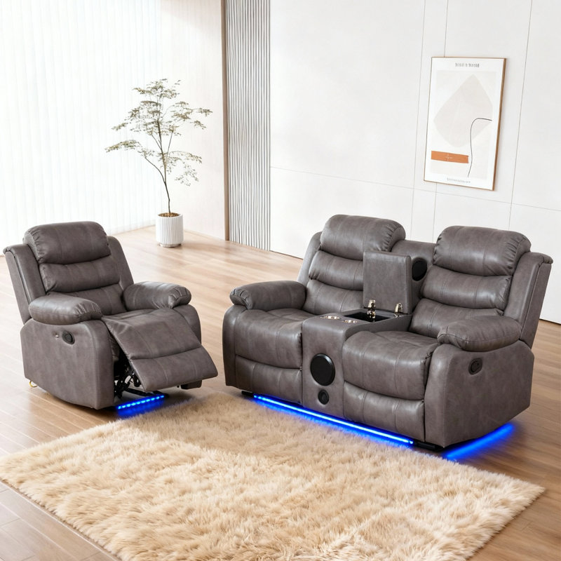 Ensemble de canapé manuel inclinable et fonctionnel: fauteuil simple et causeuse combinés pour la vie de loisirs, Gris