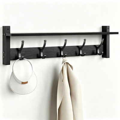 24-Inch Wall-Mounted Coat Rack With Shelf And 5 Hooks, Black