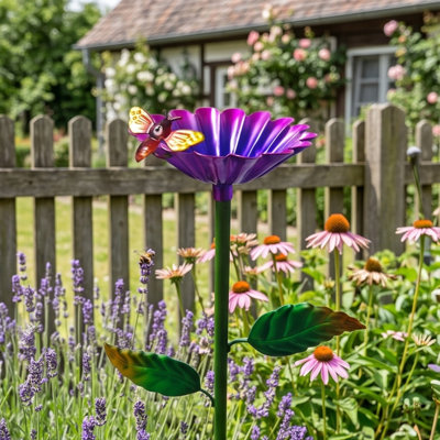Piquet de jardin en métal avec fleur