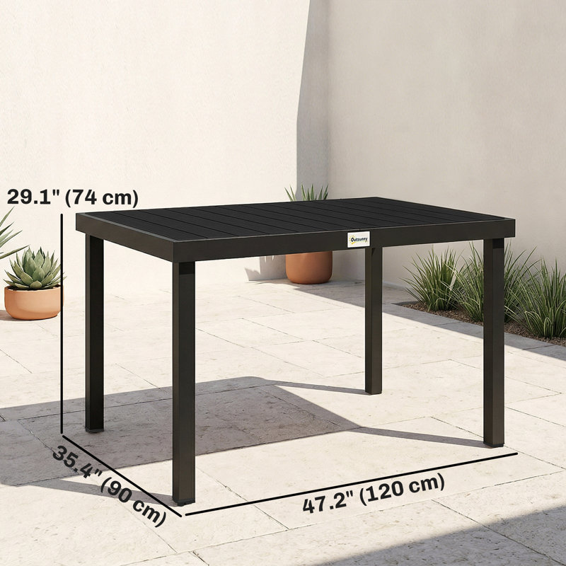 Table de salle à manger de patio, table d'extérieur rectangulaire en aluminium, noir, Noir