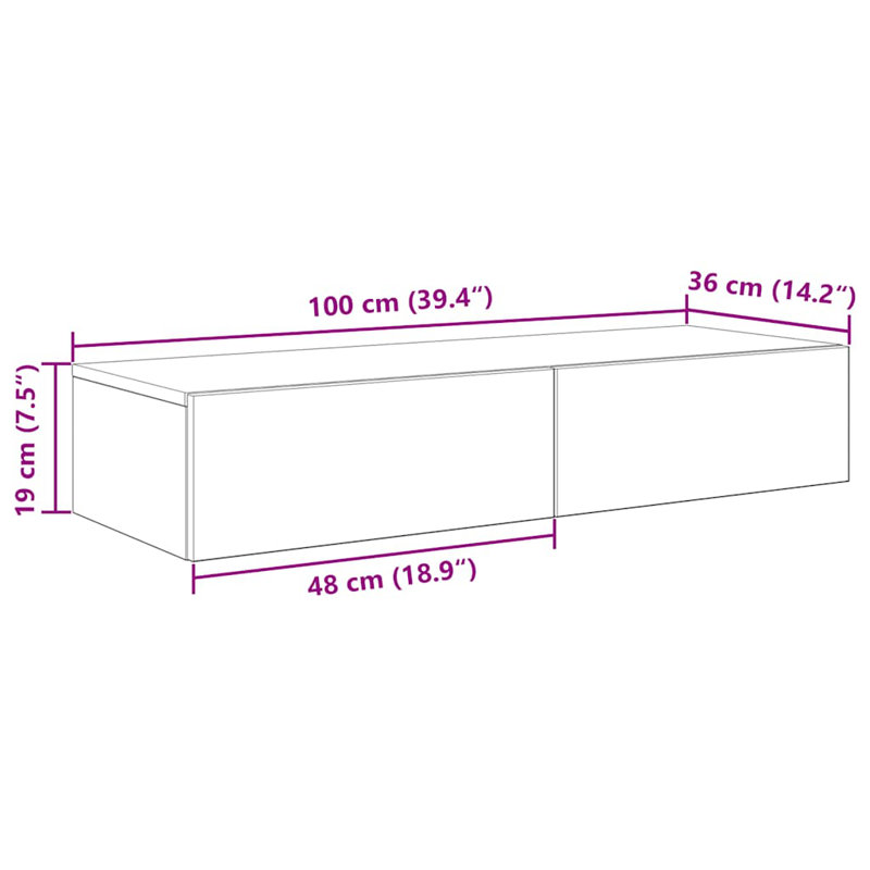 112-9 Wall Mounted Shelf, Old Wood, 19cm H x 100cm W x 36cm D