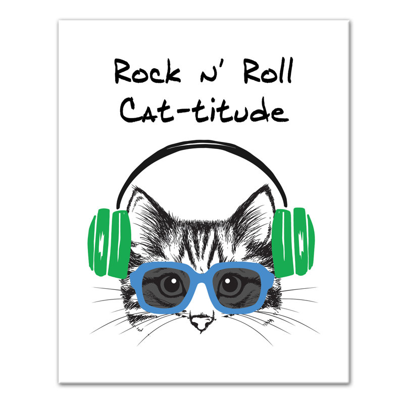 Art sur toile Rock N 'Roll Cattitude, Vert, H 20 po x l 16 po x P 1,25 po