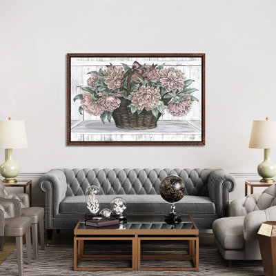Basket Of Peonies by Cindy Jacobs - Print on Canvas