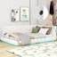  Lit plateforme double tapissier avec station de charge USB et tête de lit décorative, blanc-409132038