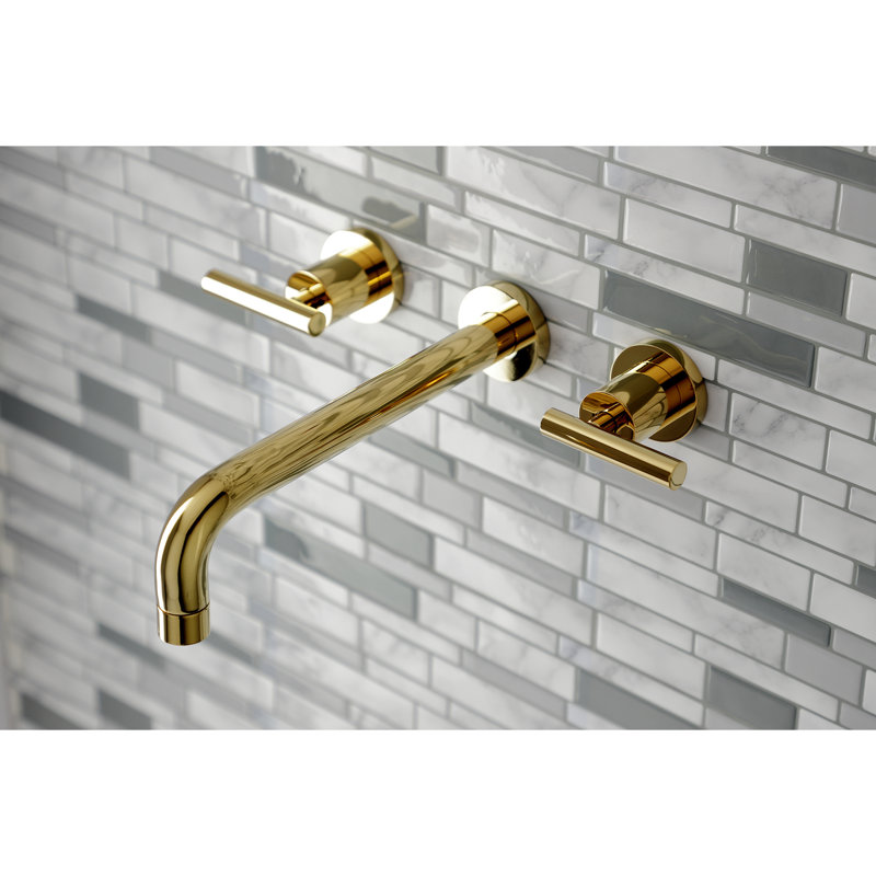 Kingston Brass Manhattan Two-Handle 3-Hole Wall Mount Roman Tub Faucet, Polished Brass