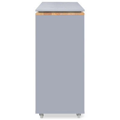 Îlot de cuisine roulant avec table allongée, îlot de cuisine sur roulettes avec lumières DEL, prises de courant et 2 portes en verre cannelé, îlot de cuisine avec compartiment de rangement et 3 tablettes ouvertes latérales, gris