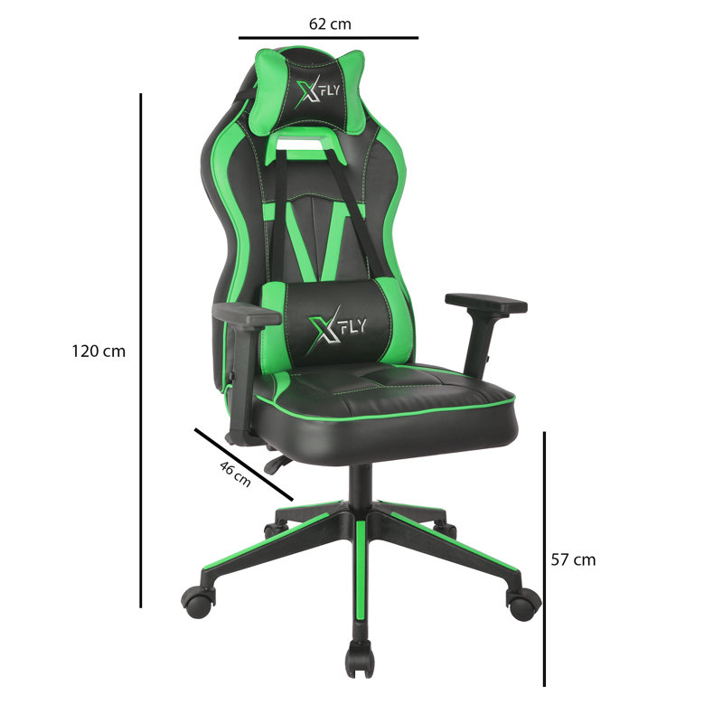 Hanah Home Vendetta Adjustable Height PC & Racing Game Chair, Green/Black