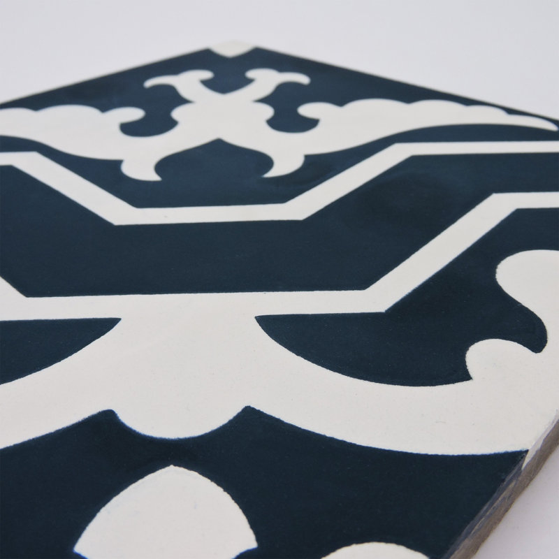 Carreau de mur et de sol à motif ciment 8 po x 8 po Temara, Bleu / blanc