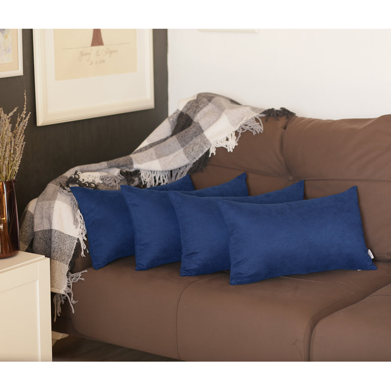 Navy Blue Polyester Lumbar Pillow Cover Set of 4