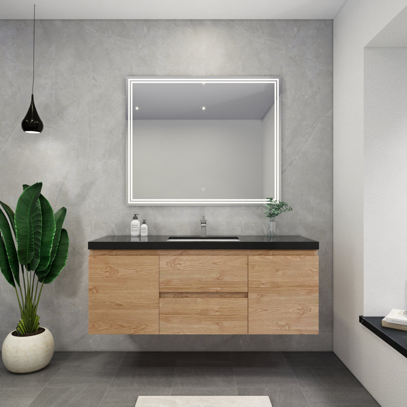 Castin 60" Wall-Mounted Single Bathroom Vanity Set, England Oak