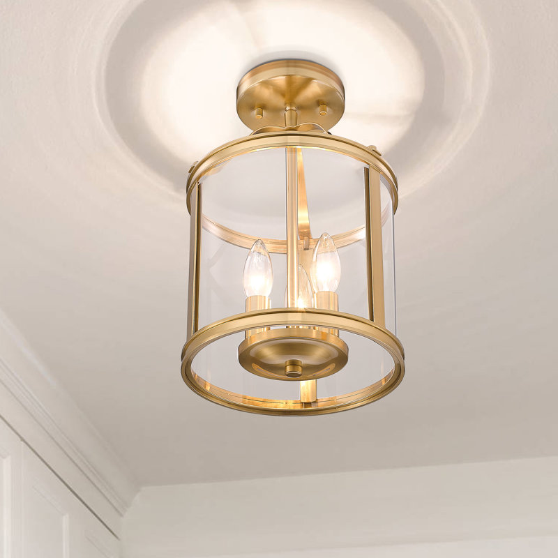 8.75" 3-Light Dimmable Flush Mount with Glass, Gold