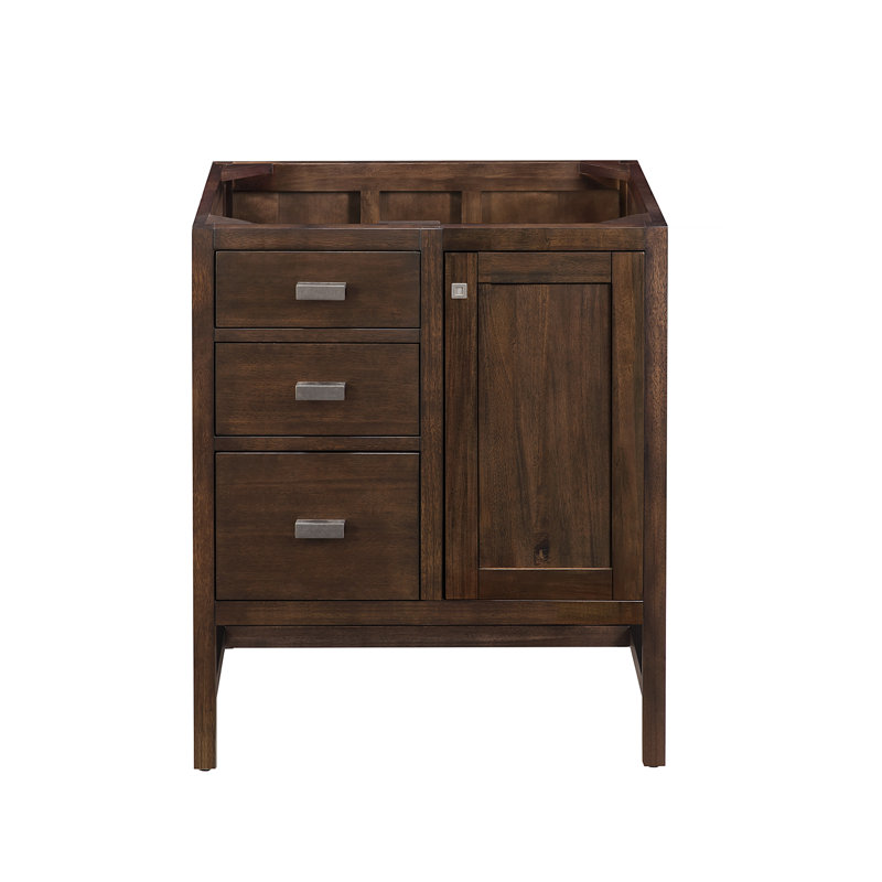 Addison 30'' Single Bathroom Vanity with Engineered Quartz Top, Charcoal Soapstone, Mid-Century Acacia, 8" Widespread