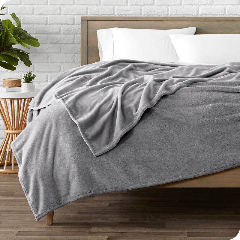 Bare Home Microplush Fleece Blanket - Fuzzy, Warm, Bed/Throw Blanket, Gray, Full