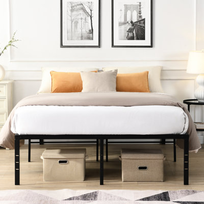 Heavy Duty Black Full Size Bed Frame Of Metal, Simple And Silent Setup, Supports 1000 Pounds, Evenly - Placed Mattress Support, Under Space For Storage, Suitable Bedroom, Guest Room, Etc., Leg Holes