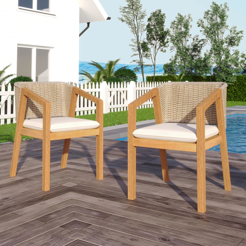 Paire de chaises de salle à manger d'extérieur - Coussin de siège en bois et respirant de style patio avec dossier en corde confortable