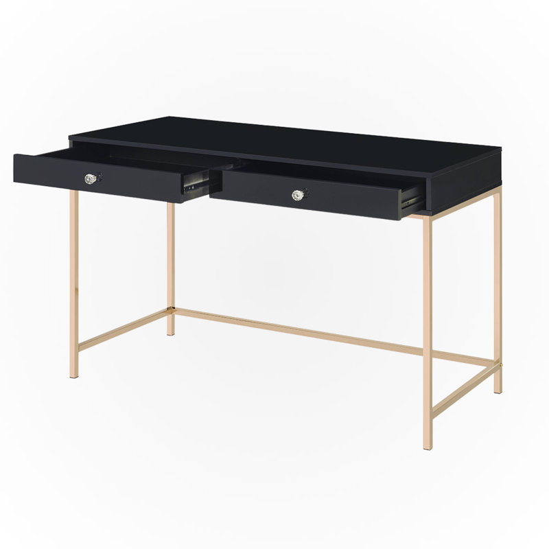 Eileen Writing Desk with Black High Gloss and Gold Finish