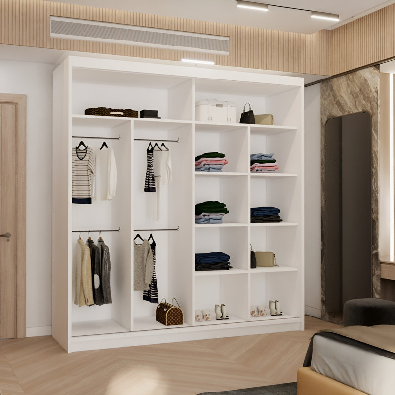 Cherith 2 Door Manufactured Wood Wardrobe, White, 217cm H x 203cm W x 62cm D