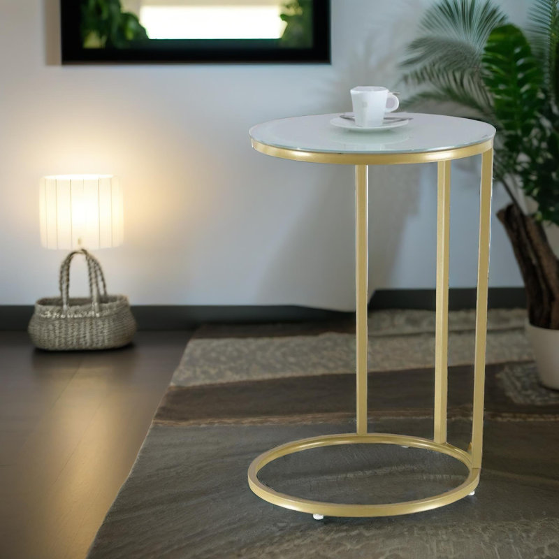 Round C Shaped Side Table with Metal Legs, End Sofa Tables, Living Room Furniture, Gold