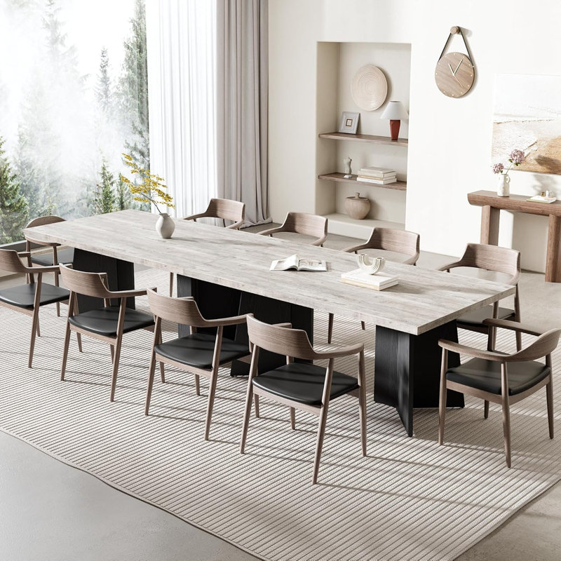 Dining Table for 6-8 People - 63" Modern Long Kitchen Table with Large Tabletop & Heavy Duty Pedestal Legs, Dinner Table for Kitchen, Conference Room, Home