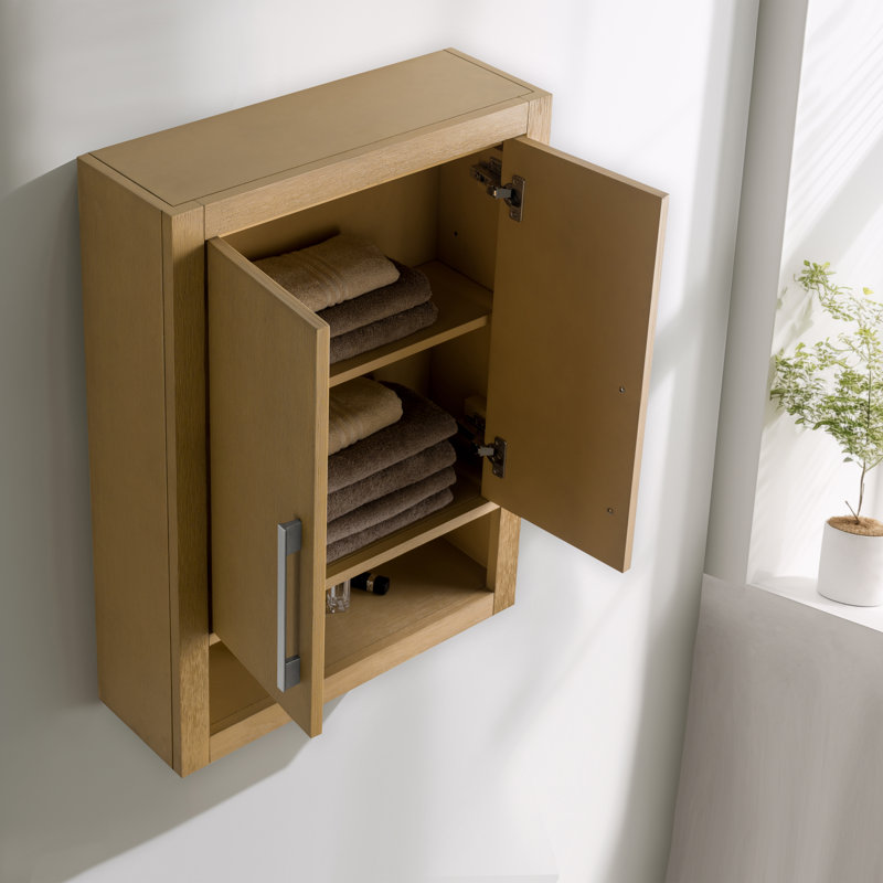 Wall Bathroom Shelves, Brushed Nickel/Natural Oak