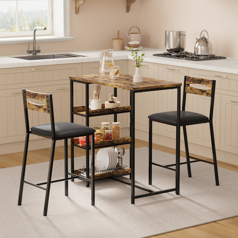 2 -Person Dining Set, Brown / Black, Brown, Black, Black